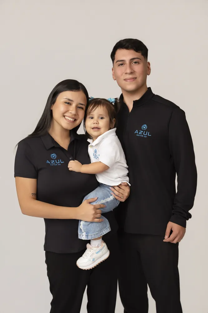 Enrique Ollervides with his wife and daughter, the family behind Azul Water Co in Laredo, TX